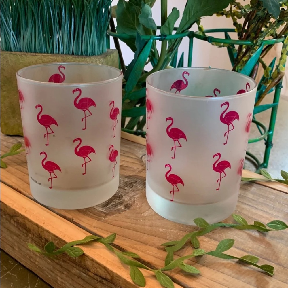 ALBERTO CULVER LTD FROSTED FLAMINGO OLD FASHION BAR GLASSES